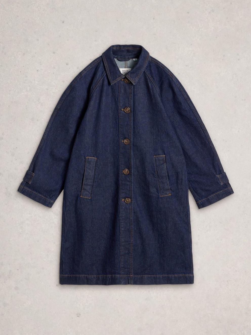 Oakleigh Denim Long Sleeve Coat in DK DENIM - FLAT FRONT