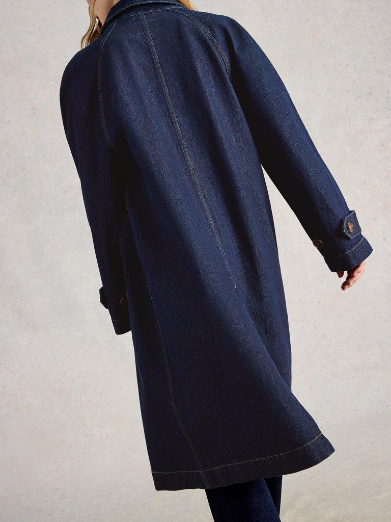 Oakleigh Denim Long Sleeve Coat in DK DENIM - MODEL BACK