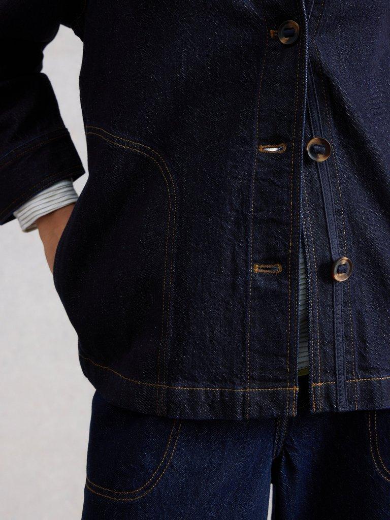 Denim Eden Collared Jacket in DK DENIM - MODEL DETAIL