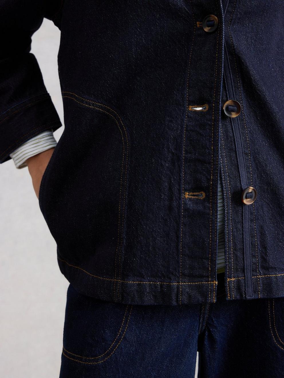 Denim Eden Collared Jacket in DK DENIM - MODEL DETAIL