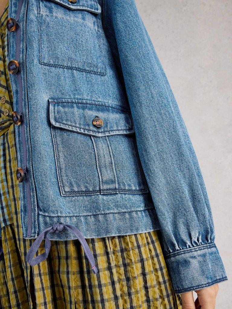 Demi Utility Denim Jacket in MID DENIM - MODEL DETAIL