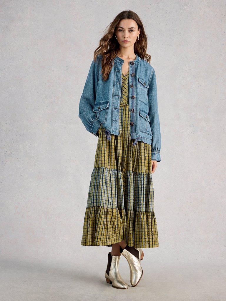 Demi Utility Denim Jacket in MID DENIM - MODEL FRONT