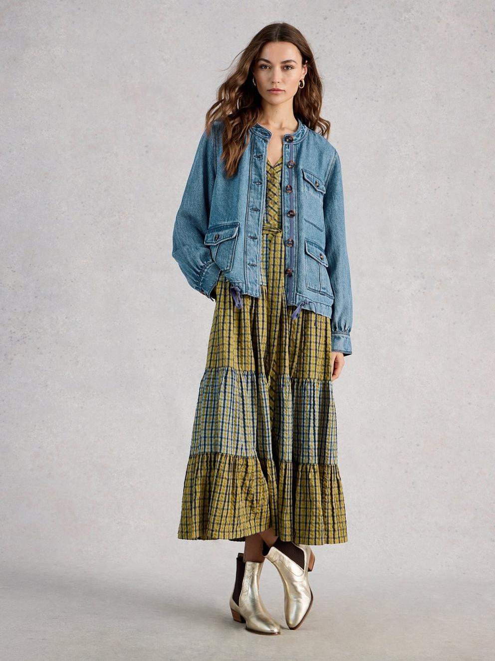 Demi Utility Denim Jacket in MID DENIM - MODEL FRONT