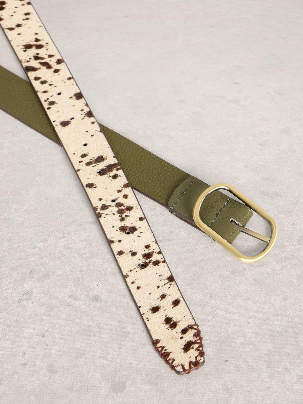 Leather Reversible Belt in GREEN MLT - FLAT DETAIL