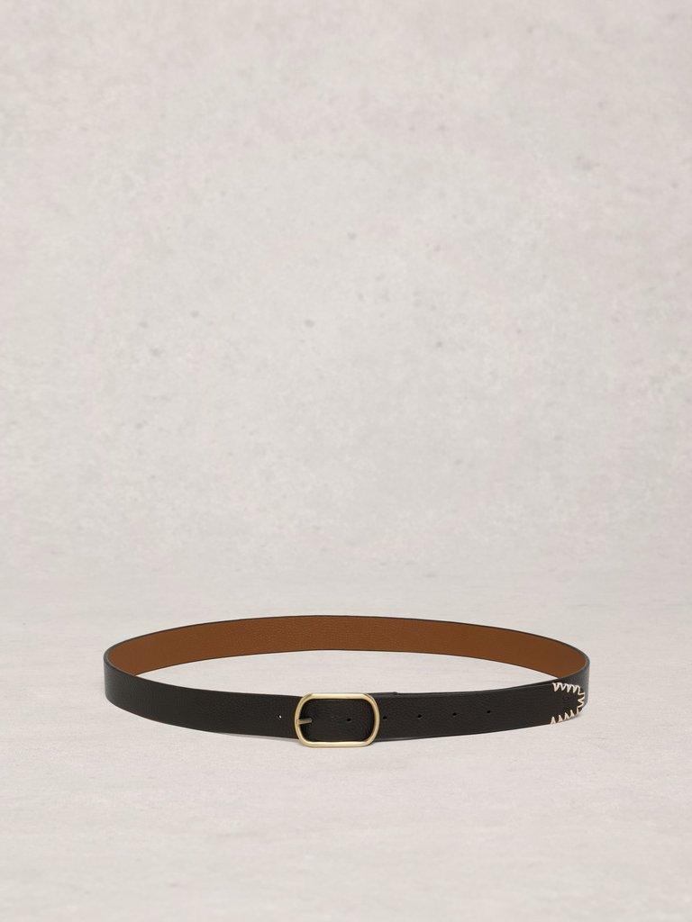 Leather Reversible Belt in PURE BLK - FLAT BACK