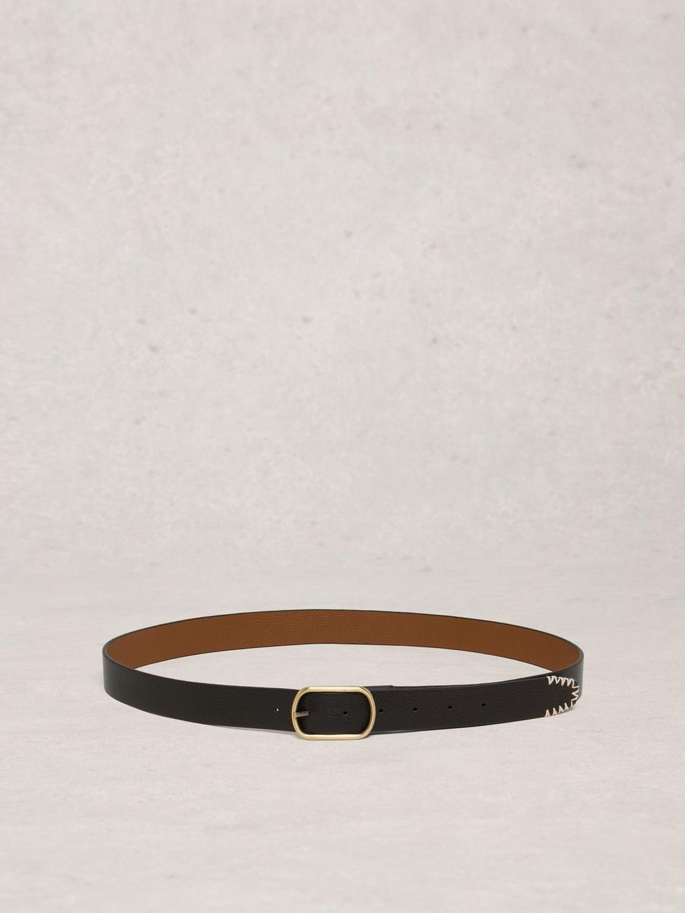 Leather Reversible Belt in PURE BLK - FLAT BACK
