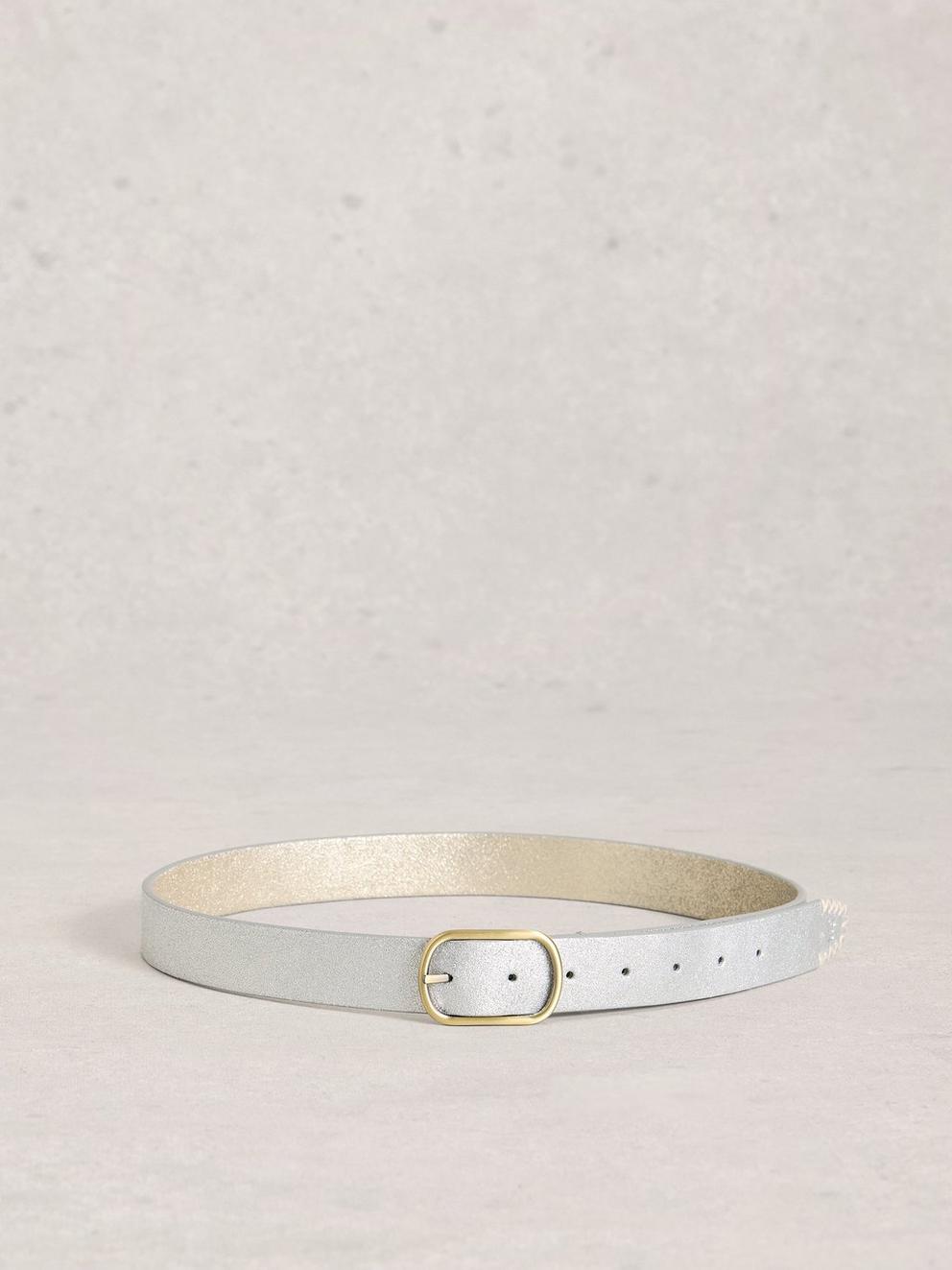 Leather Reversible Belt in SLV TN MET - FLAT BACK