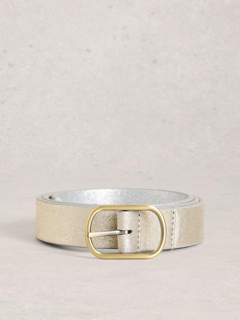 Leather Reversible Belt in SLV TN MET - FLAT FRONT