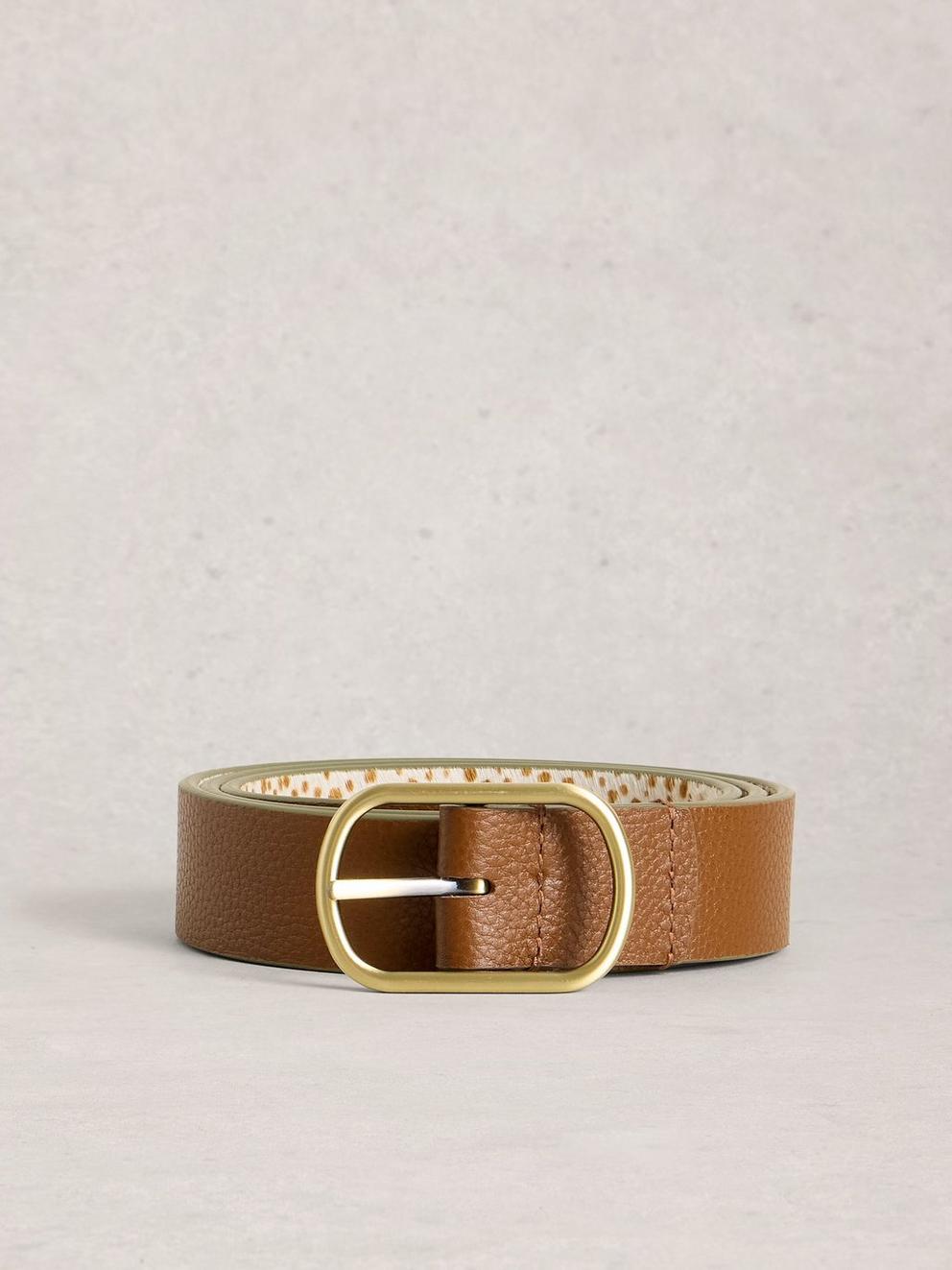 Leather Reversible Belt in TAN MULTI - FLAT FRONT