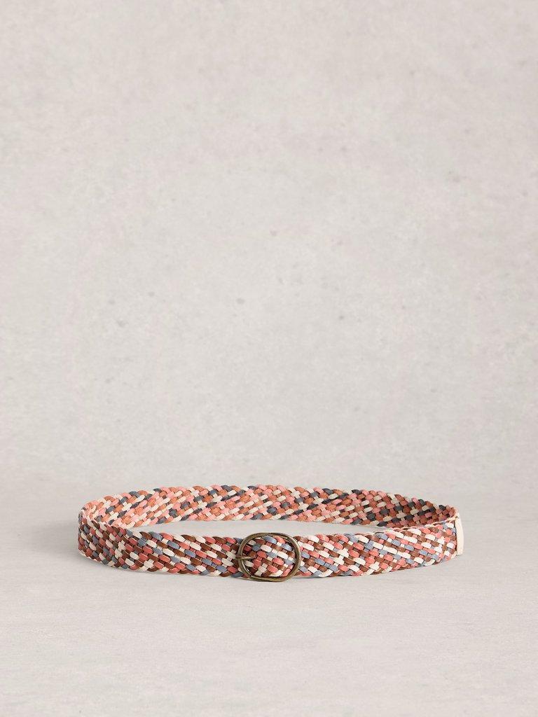 Leather Weave Buckle Belt in BLUE MLT - FLAT BACK