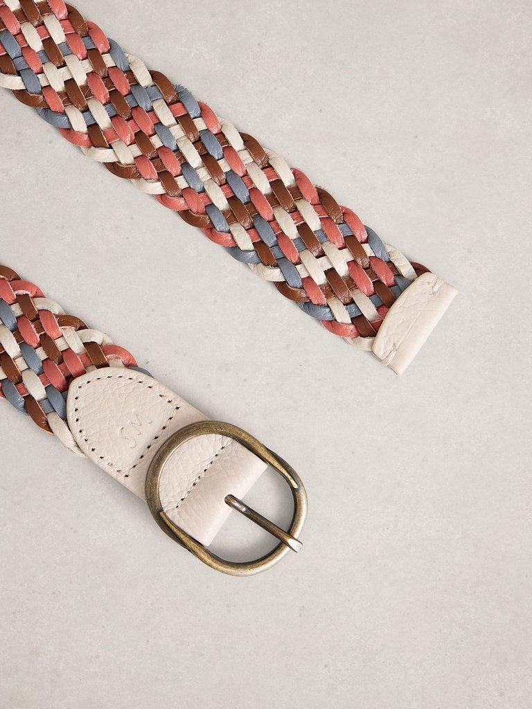 Leather Weave Buckle Belt in BLUE MLT - FLAT DETAIL