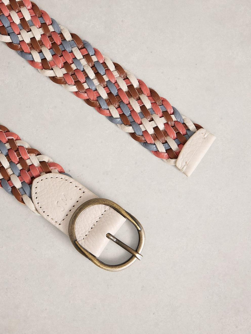 Leather Weave Buckle Belt in BLUE MLT - FLAT DETAIL