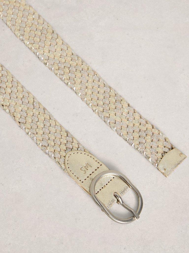Leather Weave Buckle Belt in MIXED MET - FLAT DETAIL
