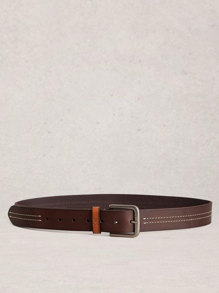 Double Stitch Leather Buckle Belt in DK BROWN - FLAT BACK