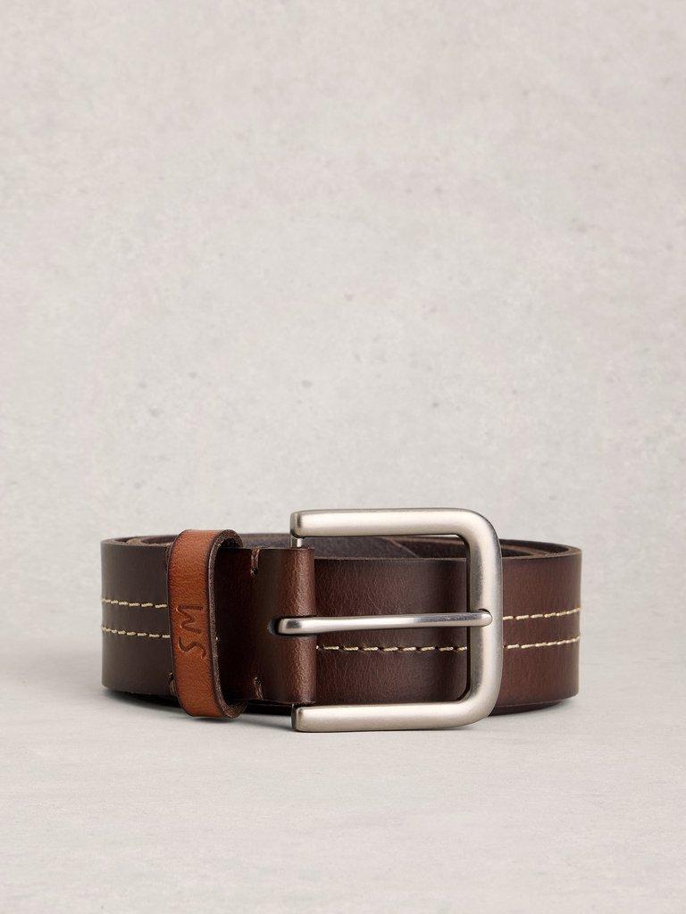 Double Stitch Leather Buckle Belt in DK BROWN - FLAT FRONT