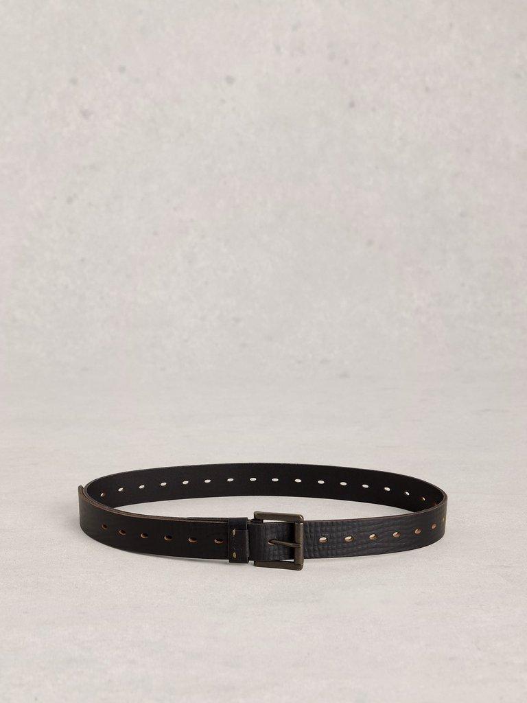 Multi Punch Leather Buckel Belt in PURE BLK - FLAT BACK