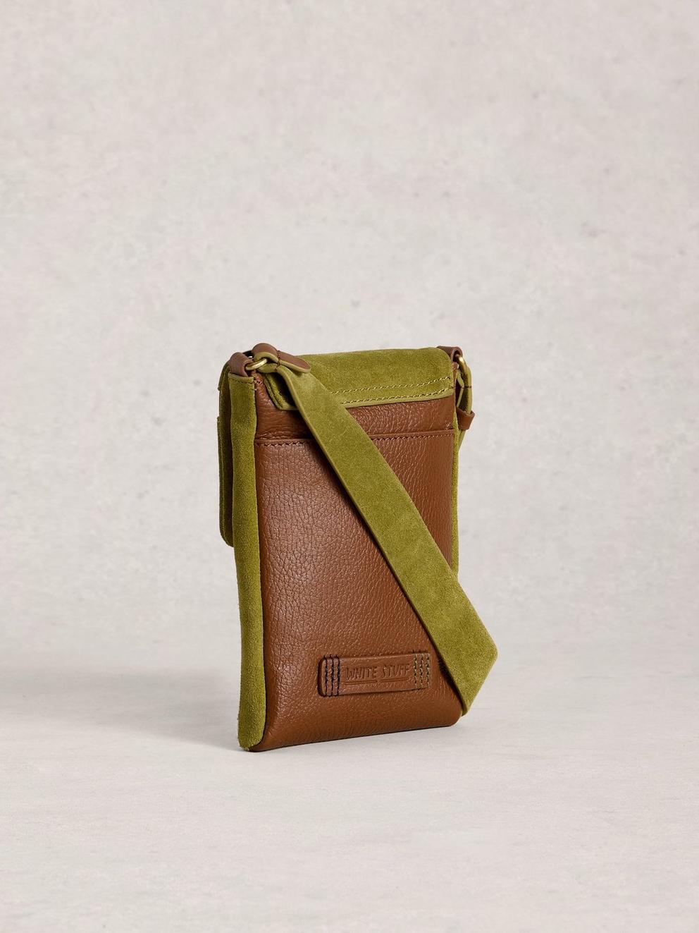 Tiggy Zip Phone Bag in GREEN MLT - FLAT BACK