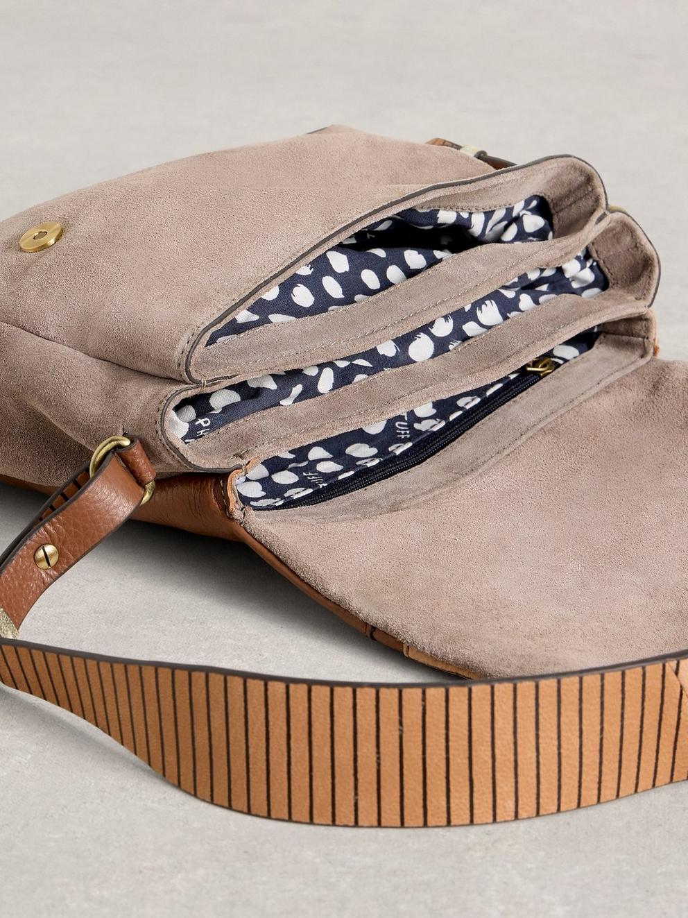 Tiggy Zip Crossbody Bag in TAN MULTI - FLAT DETAIL