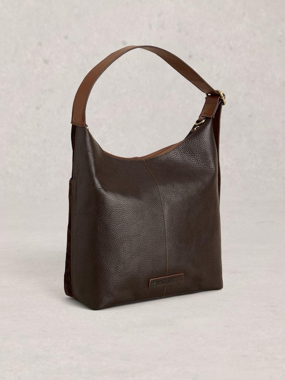 Sophia Leather Zip Crossbody in DK BROWN - FLAT BACK