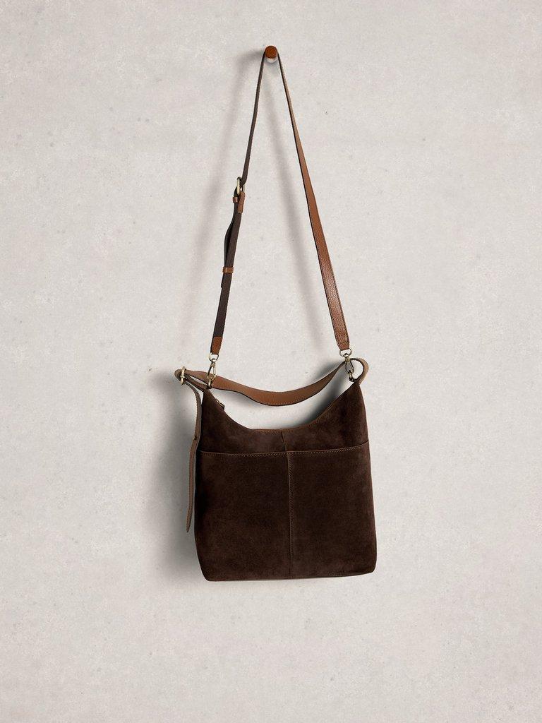 Sophia Leather Zip Crossbody in DK BROWN - FLAT FRONT