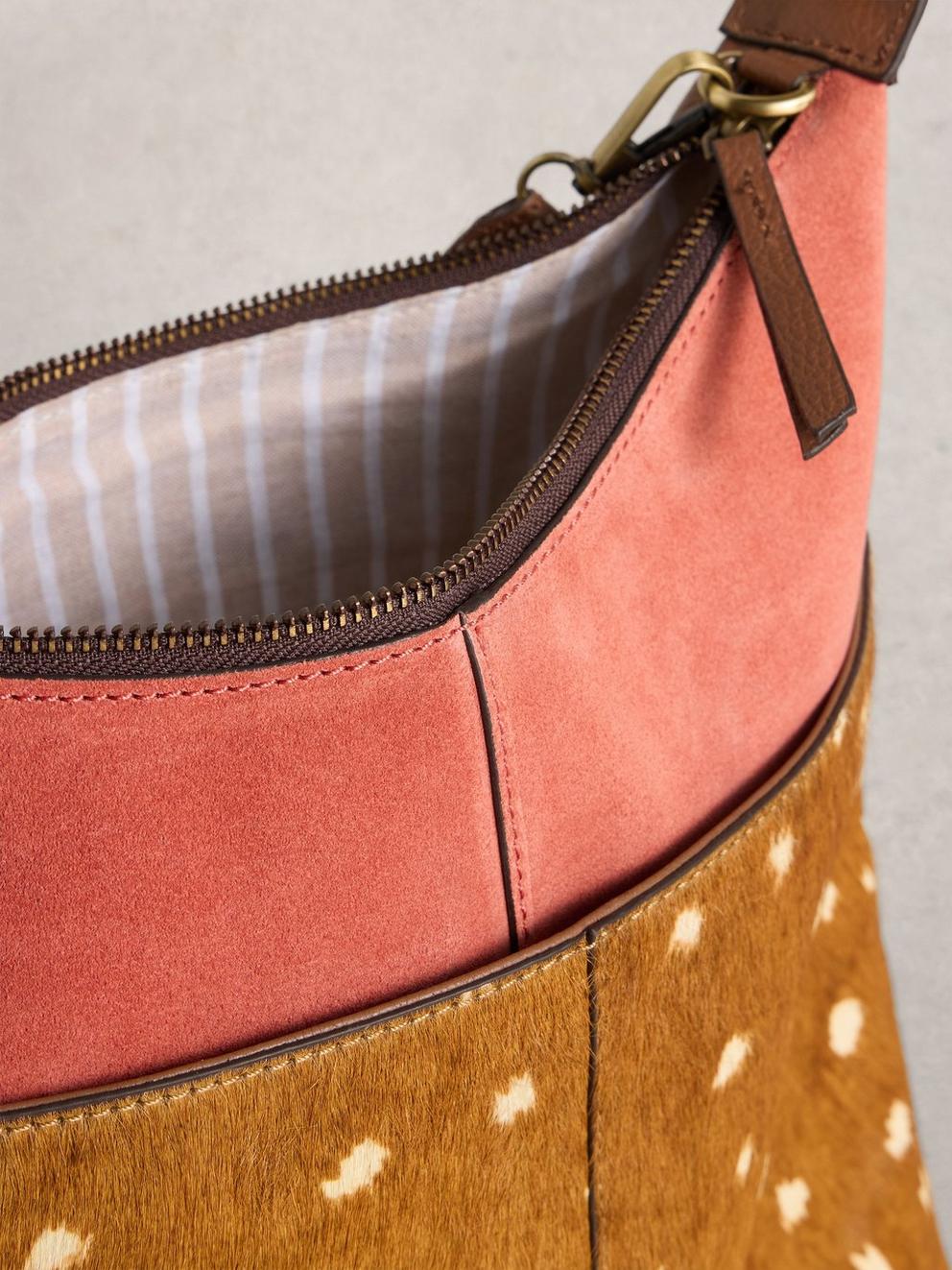 Sophia Leather Zip Crossbody in PINK MLT - MODEL DETAIL