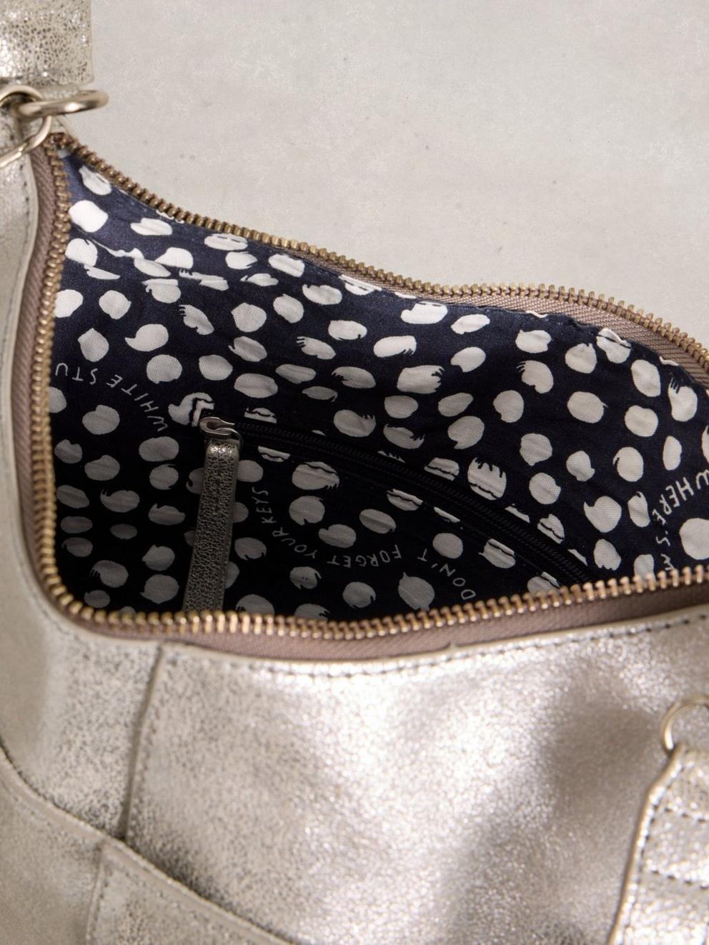 Sophia Leather Zip Crossbody in SLV TN MET - FLAT DETAIL