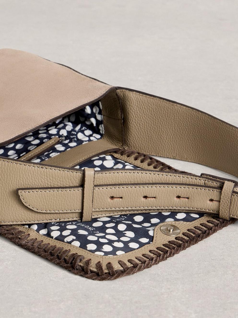 Isabelle Satchel Crossbody Bag in DK NAT - FLAT DETAIL