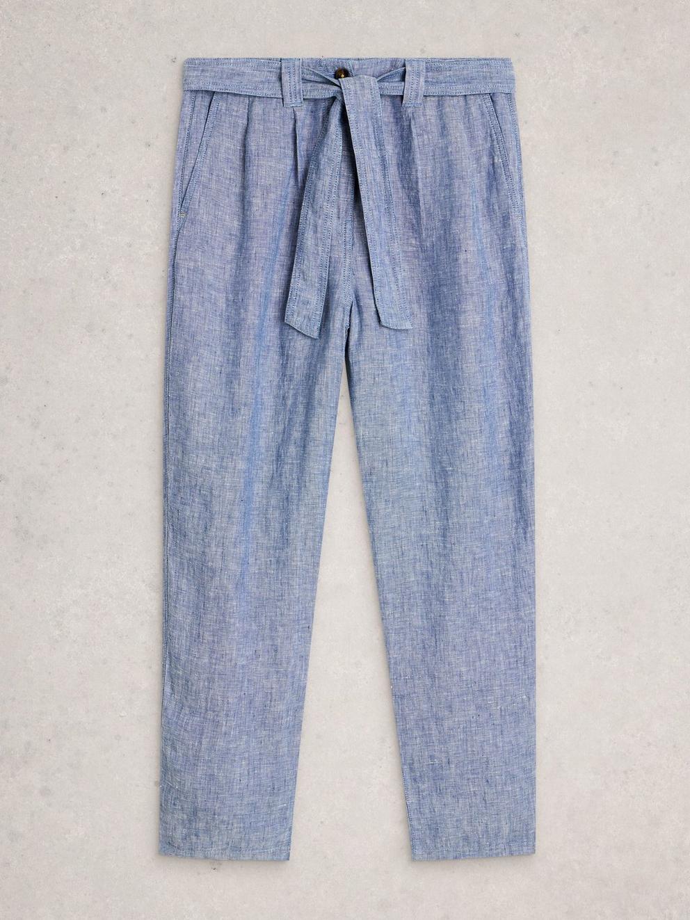 Hadley Linen Trouser in CHAMB BLUE - FLAT FRONT