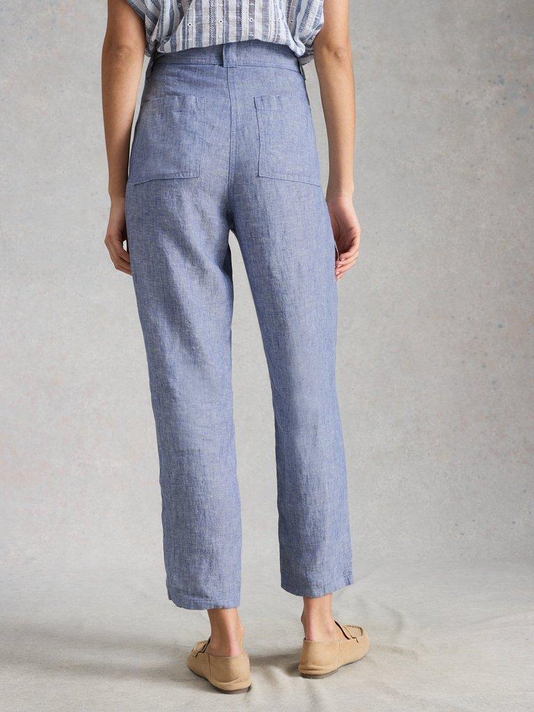 Hadley Linen Trouser in CHAMB BLUE - MODEL BACK