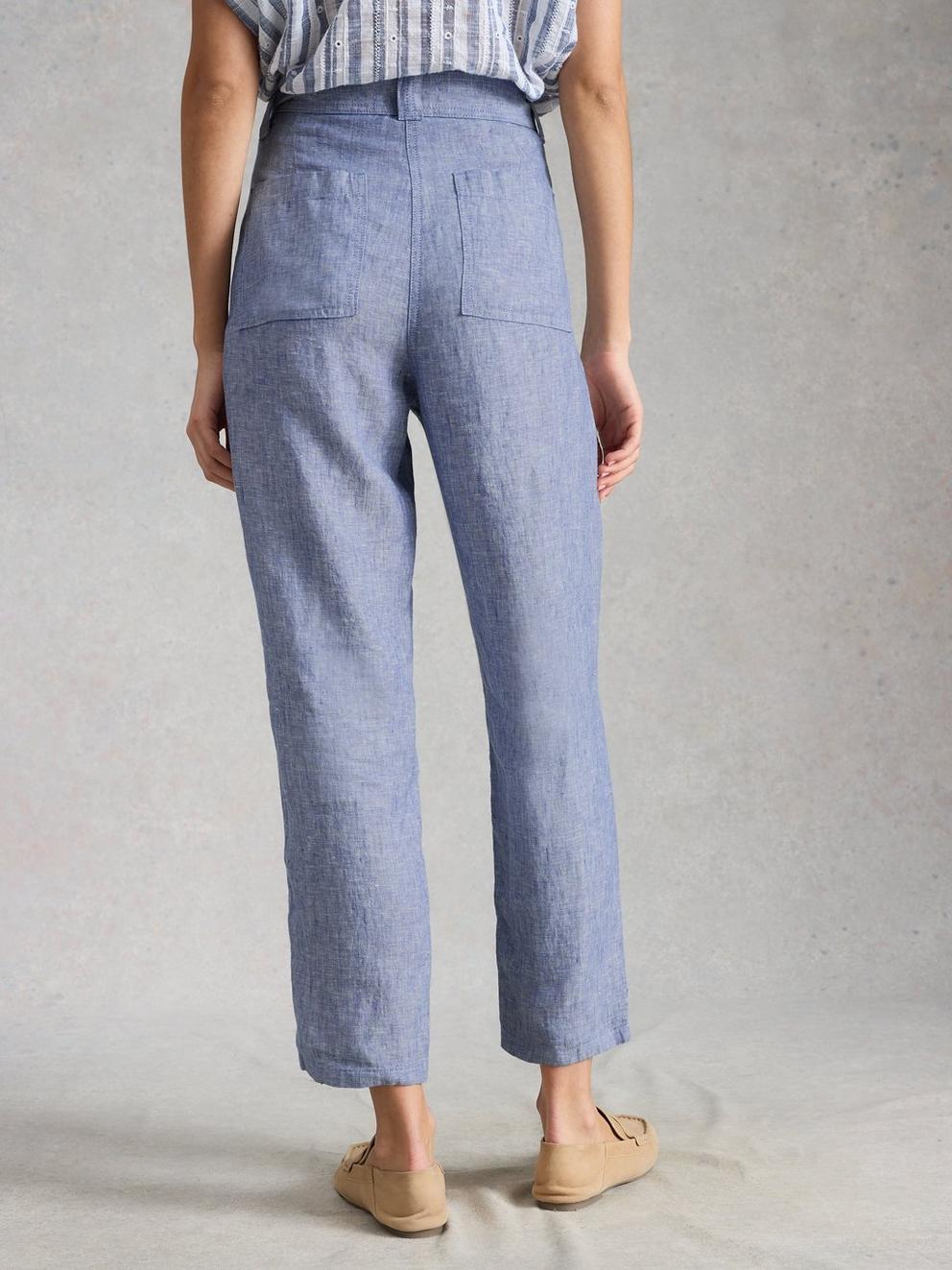 Hadley Linen Trouser in CHAMB BLUE - MODEL BACK