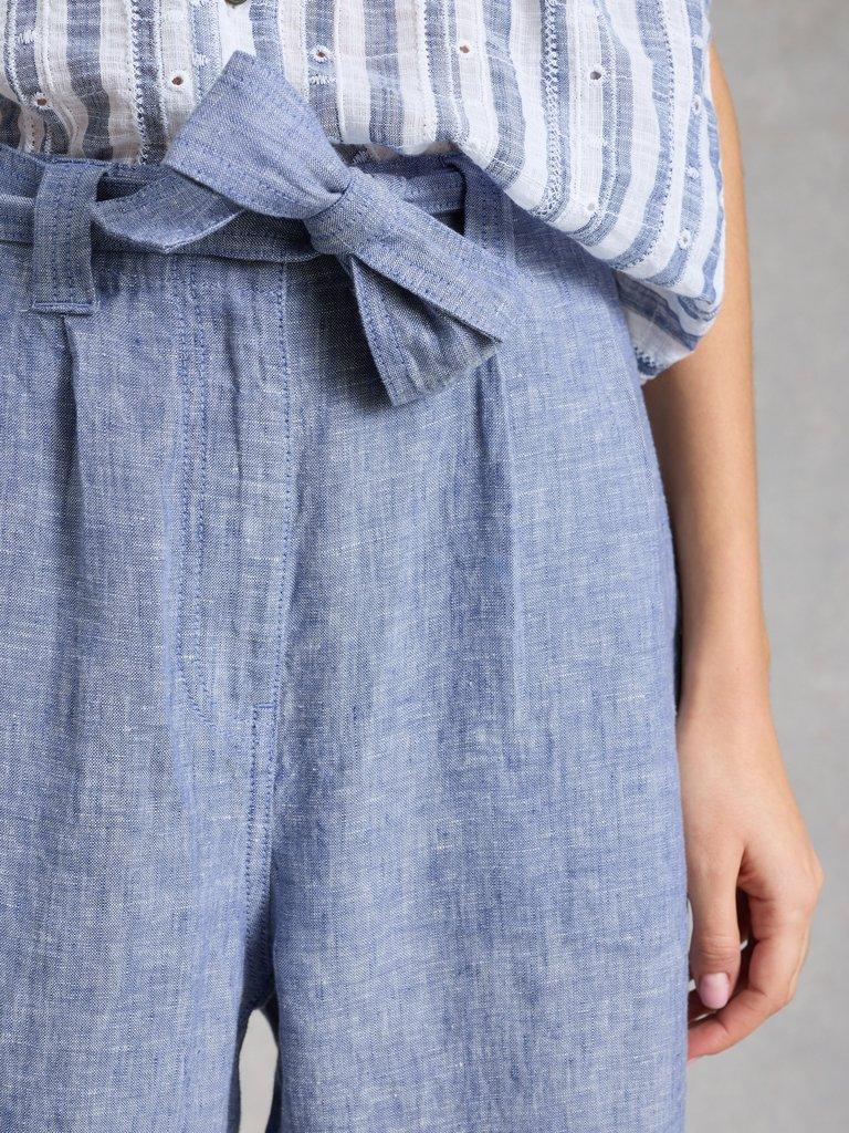 Hadley Linen Trouser in CHAMB BLUE - MODEL DETAIL