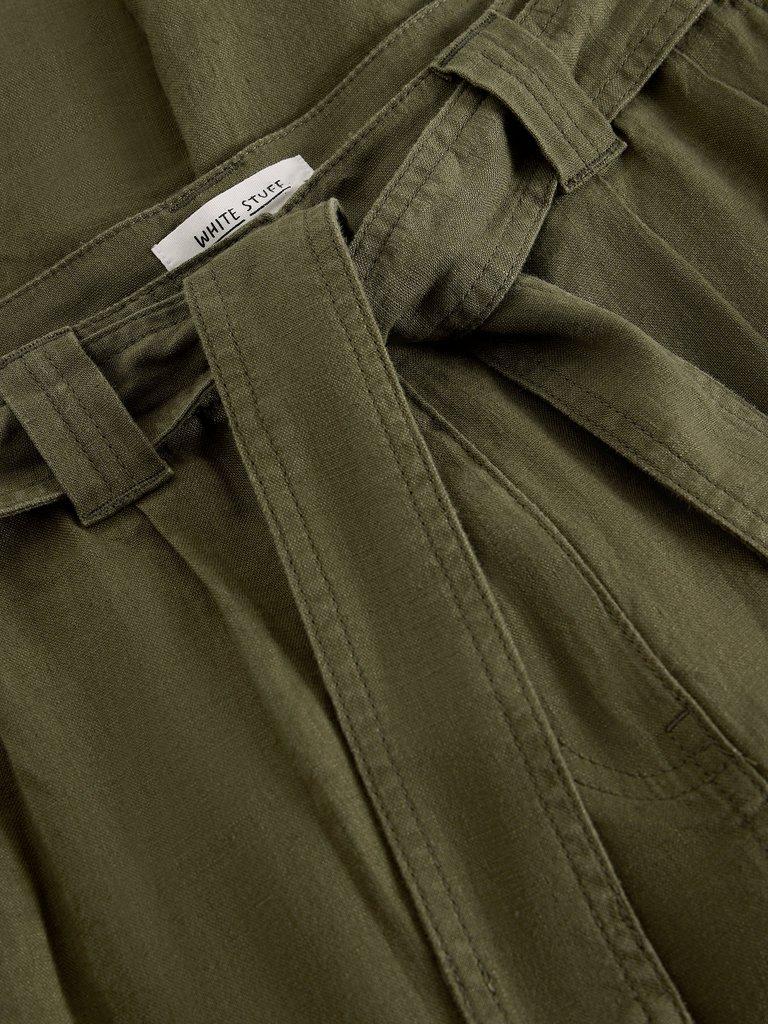Hadley Linen Trouser in KHAKI GRN - FLAT DETAIL