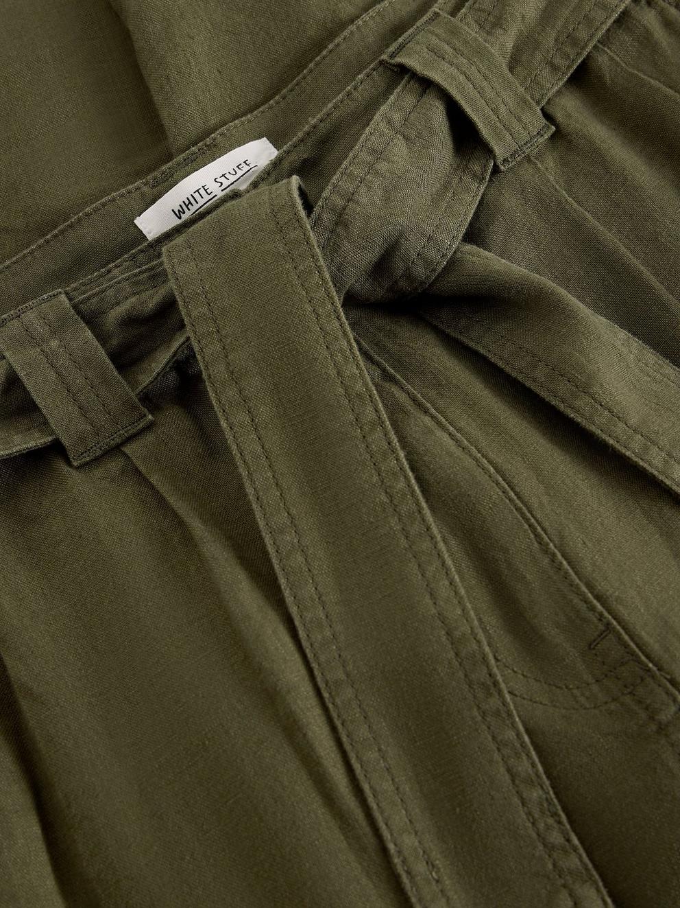 Hadley Linen Trouser in KHAKI GRN - FLAT DETAIL
