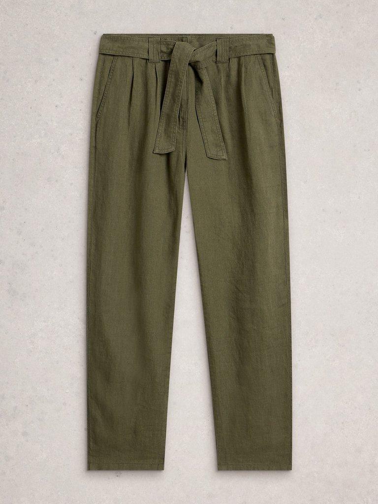 Hadley Linen Trouser in KHAKI GRN - FLAT FRONT