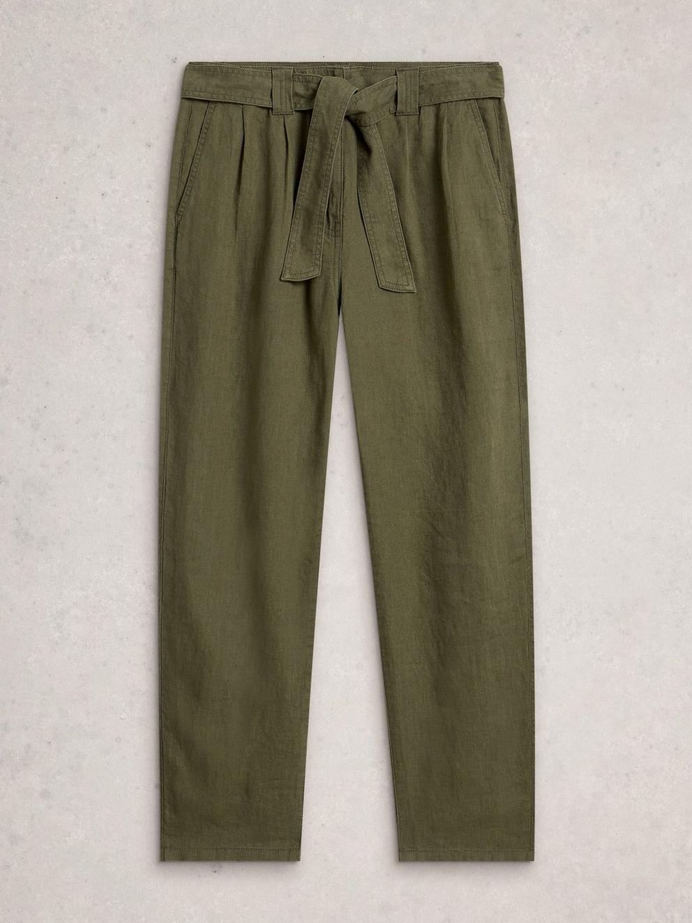 Hadley Linen Trouser in KHAKI GRN - FLAT FRONT