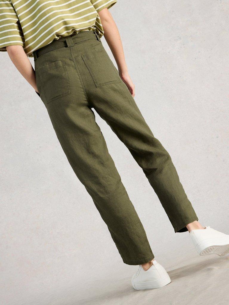 Hadley Linen Trouser in KHAKI GRN - MODEL BACK