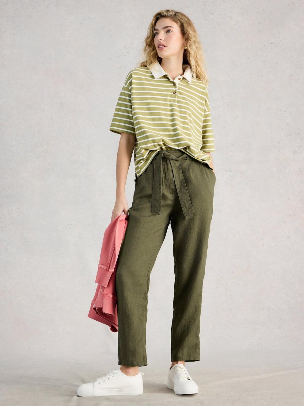 Hadley Linen Trouser in KHAKI GRN - MODEL FRONT