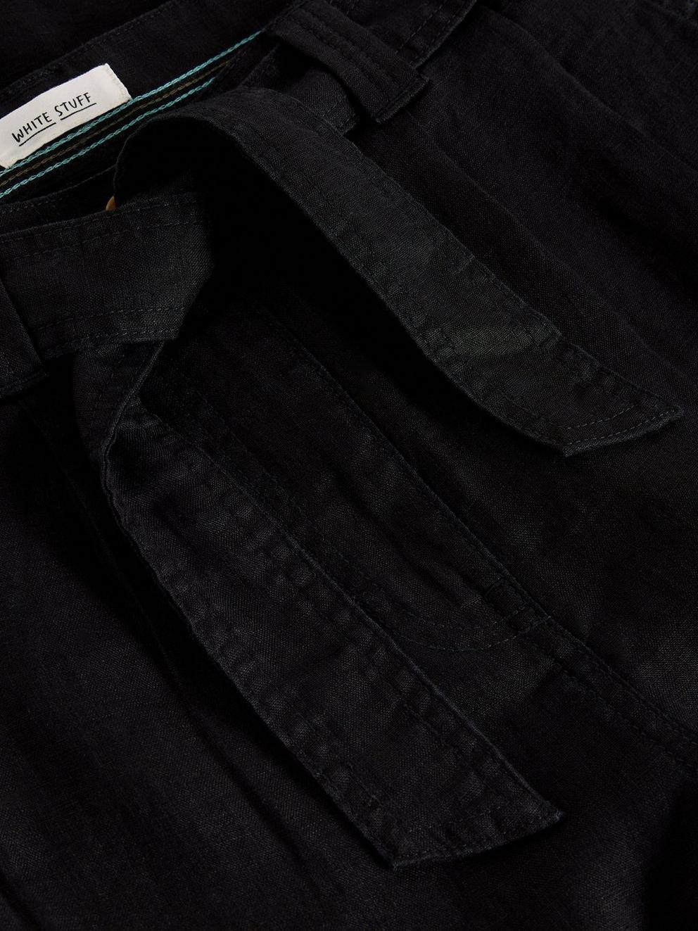 Hadley Linen Trouser in PURE BLK - FLAT DETAIL