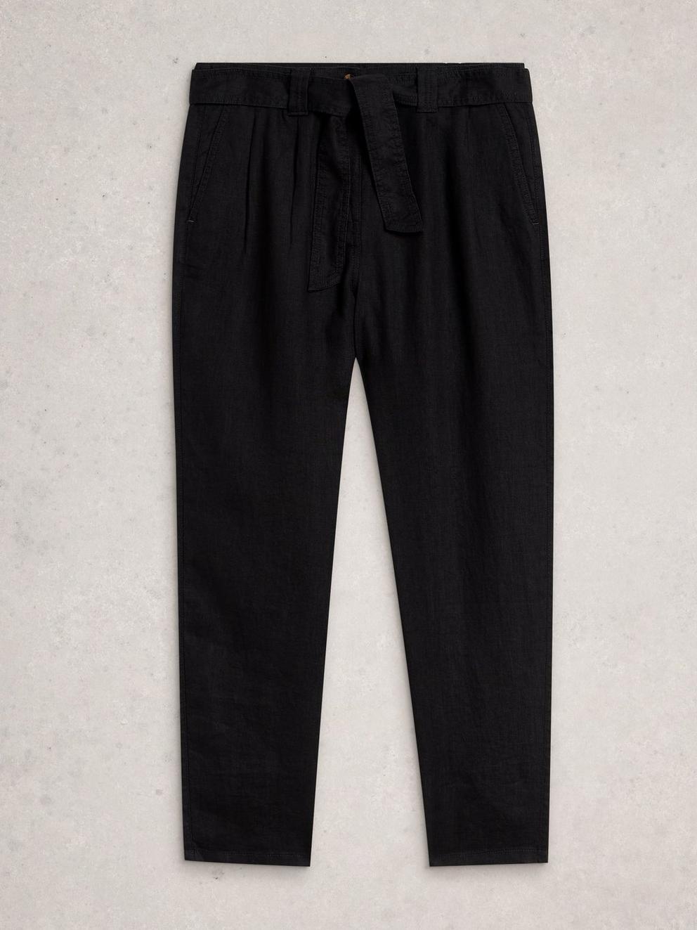 Hadley Linen Trouser in PURE BLK - FLAT FRONT