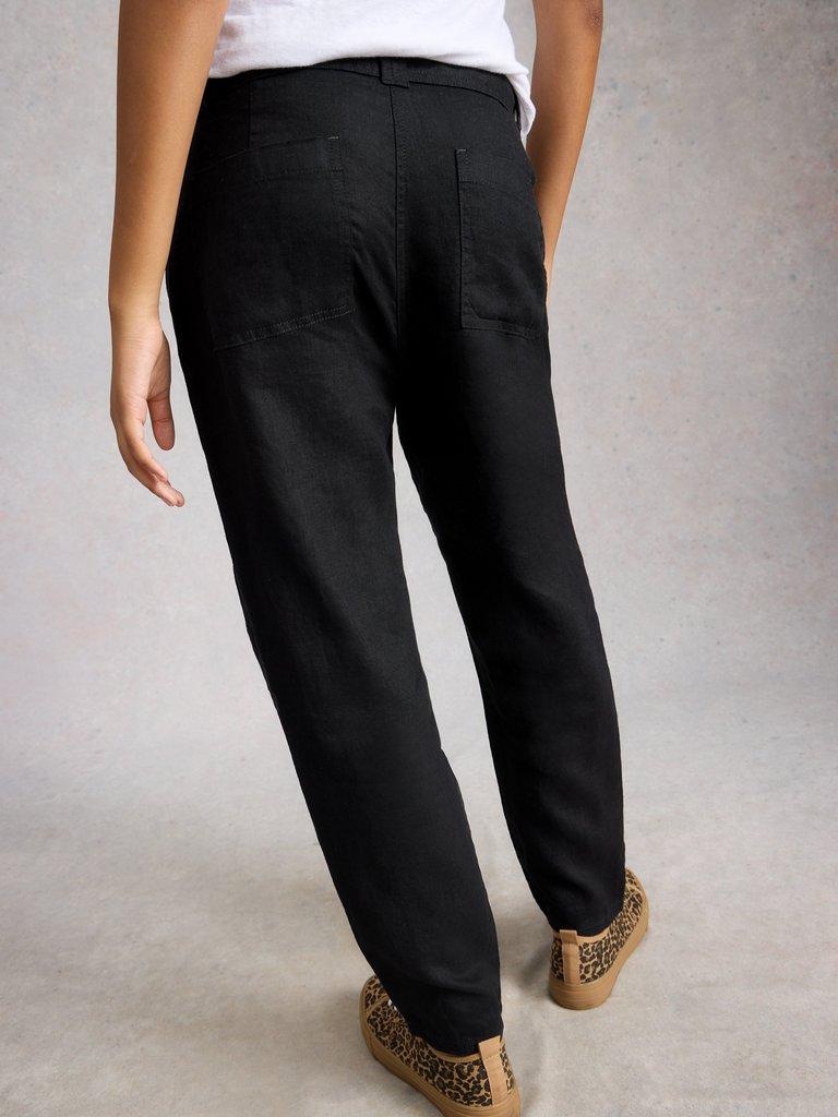 Hadley Linen Trouser in PURE BLK - MODEL BACK