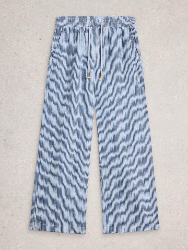 Ally Linen Wide Leg Trouser in BLUE MLT - FLAT FRONT
