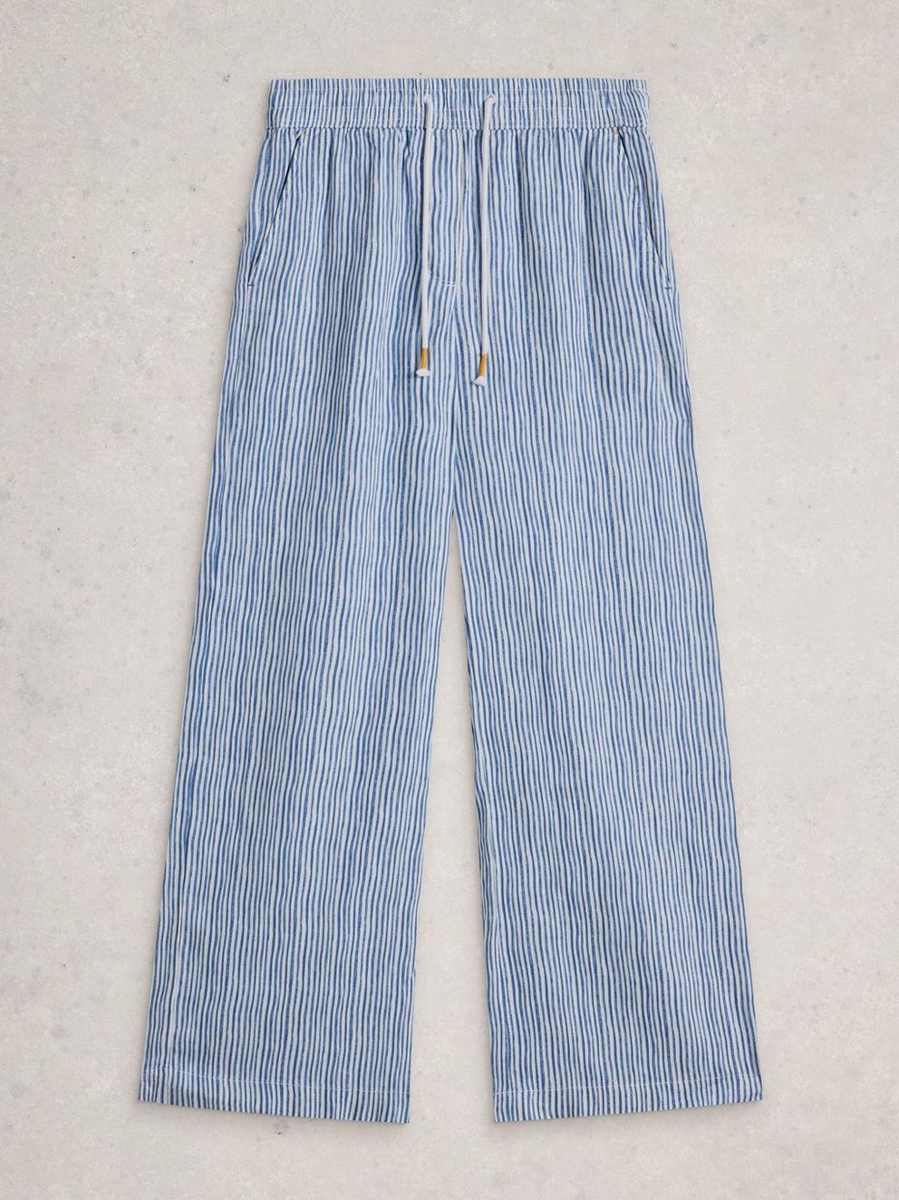 Ally Linen Wide Leg Trouser in BLUE MLT - FLAT FRONT