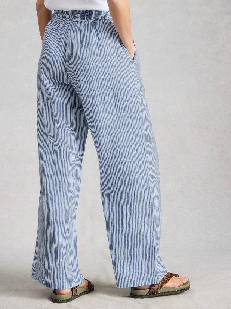 Ally Linen Wide Leg Trouser in BLUE MLT - MODEL BACK