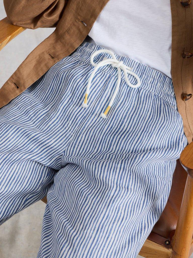 Ally Linen Wide Leg Trouser in BLUE MLT - MODEL DETAIL