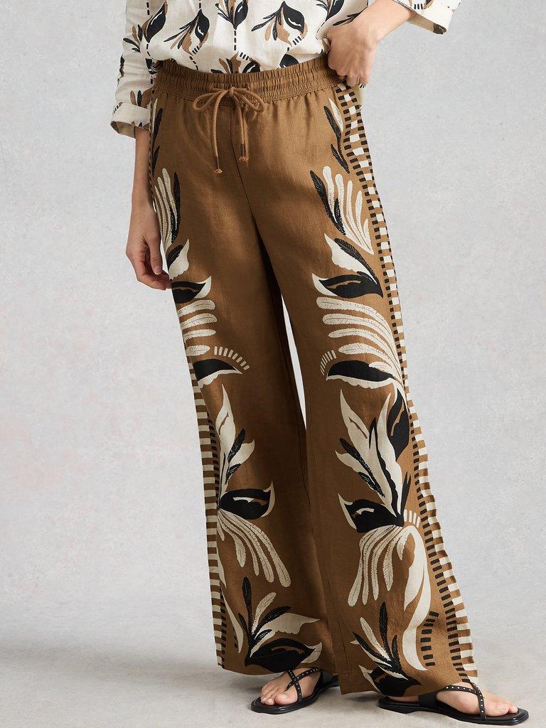 Ally Linen Wide Leg Trouser in BROWN PR - LIFESTYLE