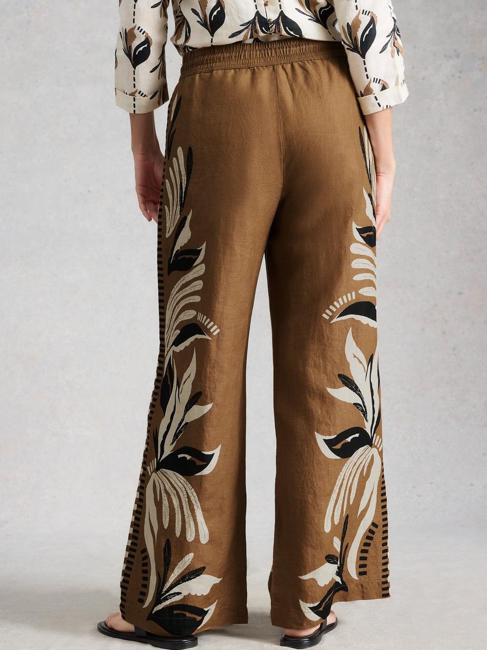 Ally Linen Wide Leg Trouser in BROWN PR - MODEL BACK