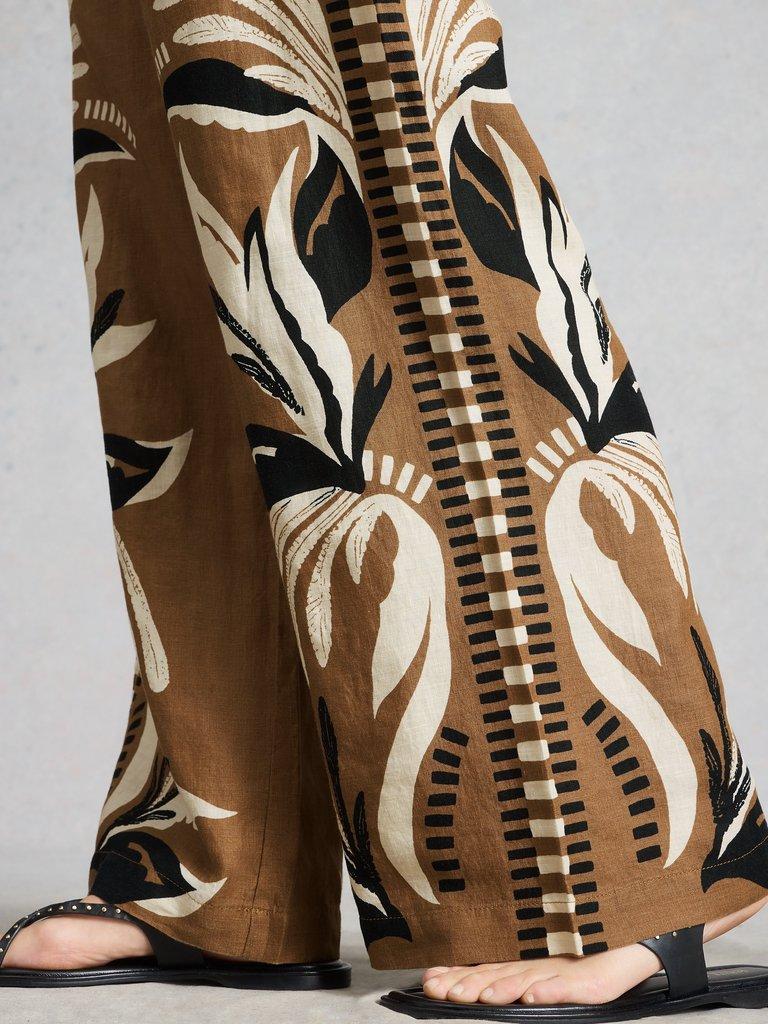 Ally Linen Wide Leg Trouser in BROWN PR - MODEL DETAIL