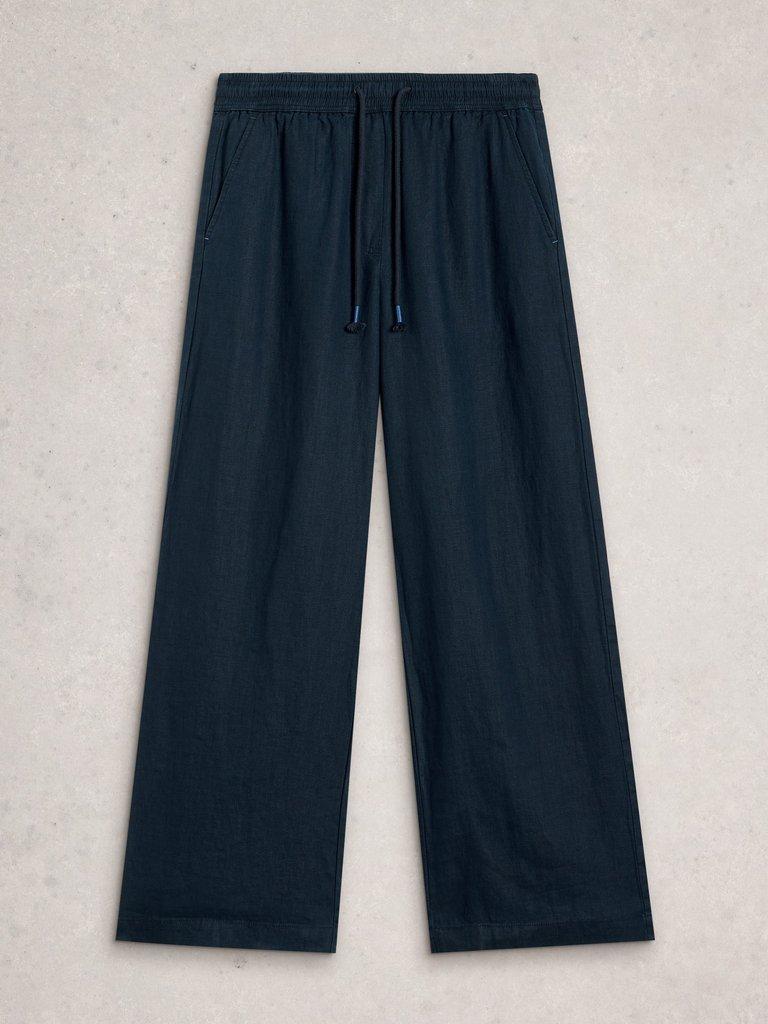 Ally Linen Wide Leg Trouser in DARK NAVY - FLAT FRONT