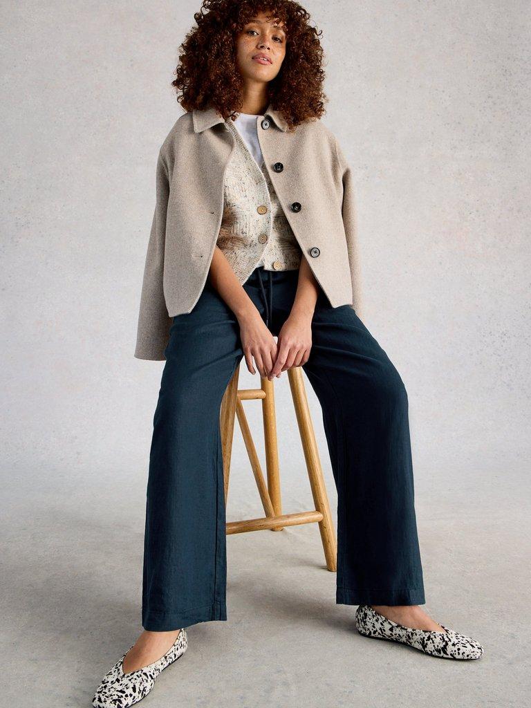 Ally Linen Wide Leg Trouser in DARK NAVY - LIFESTYLE