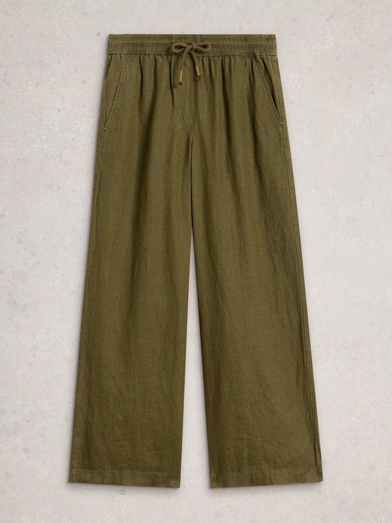 Ally Linen Wide Leg Trouser in KHAKI GRN - FLAT FRONT